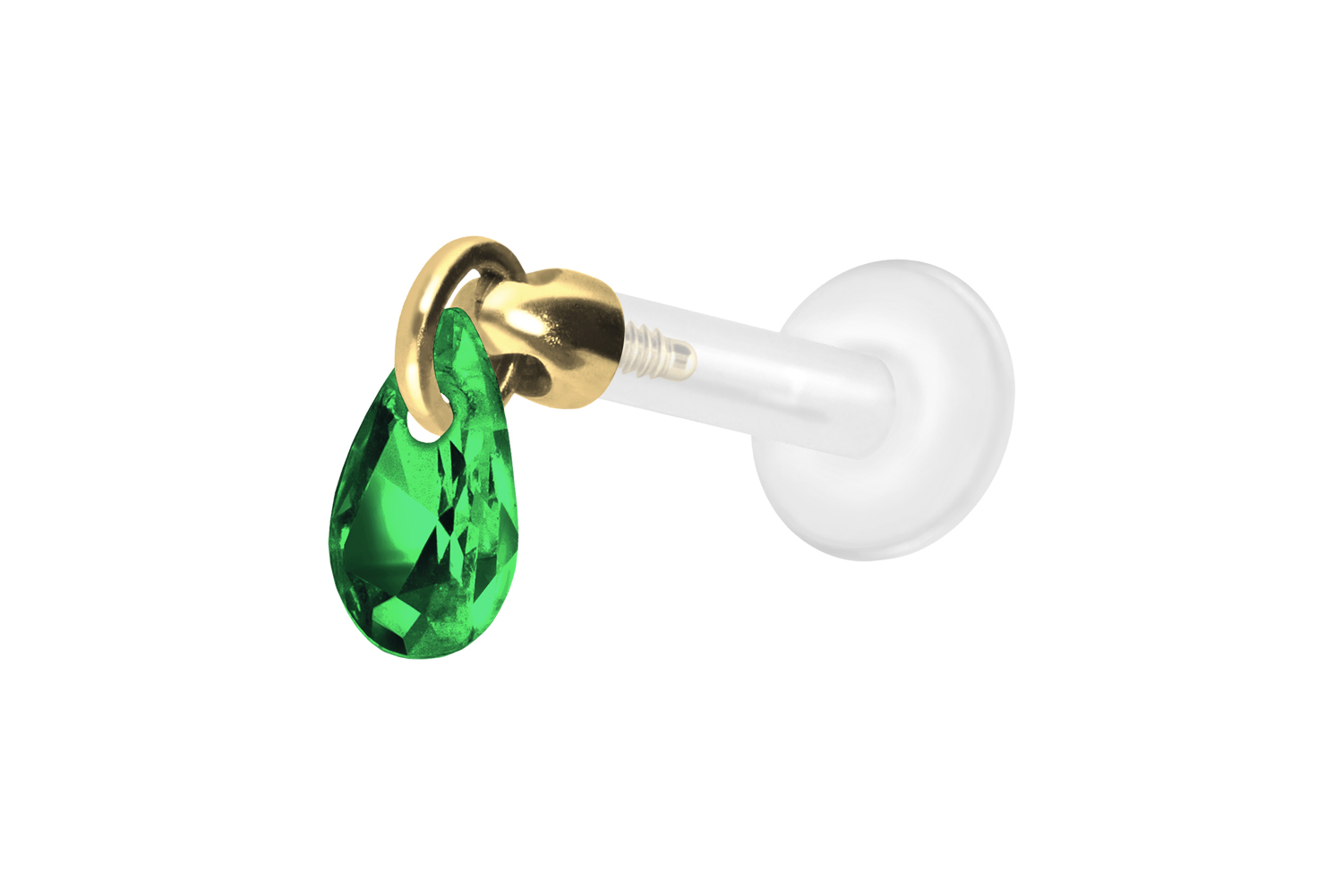 PTFE Labret Piercing mit Innengewinde + Titan-Aufsatz KRISTALLTROPFEN